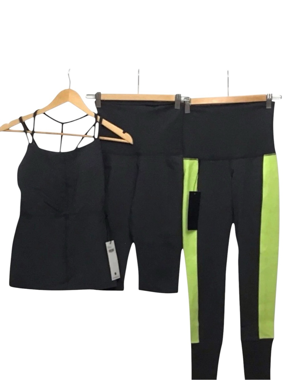 Karma NWT 3-piece activewear set matching high-rise leggings, biker shorts  tank
